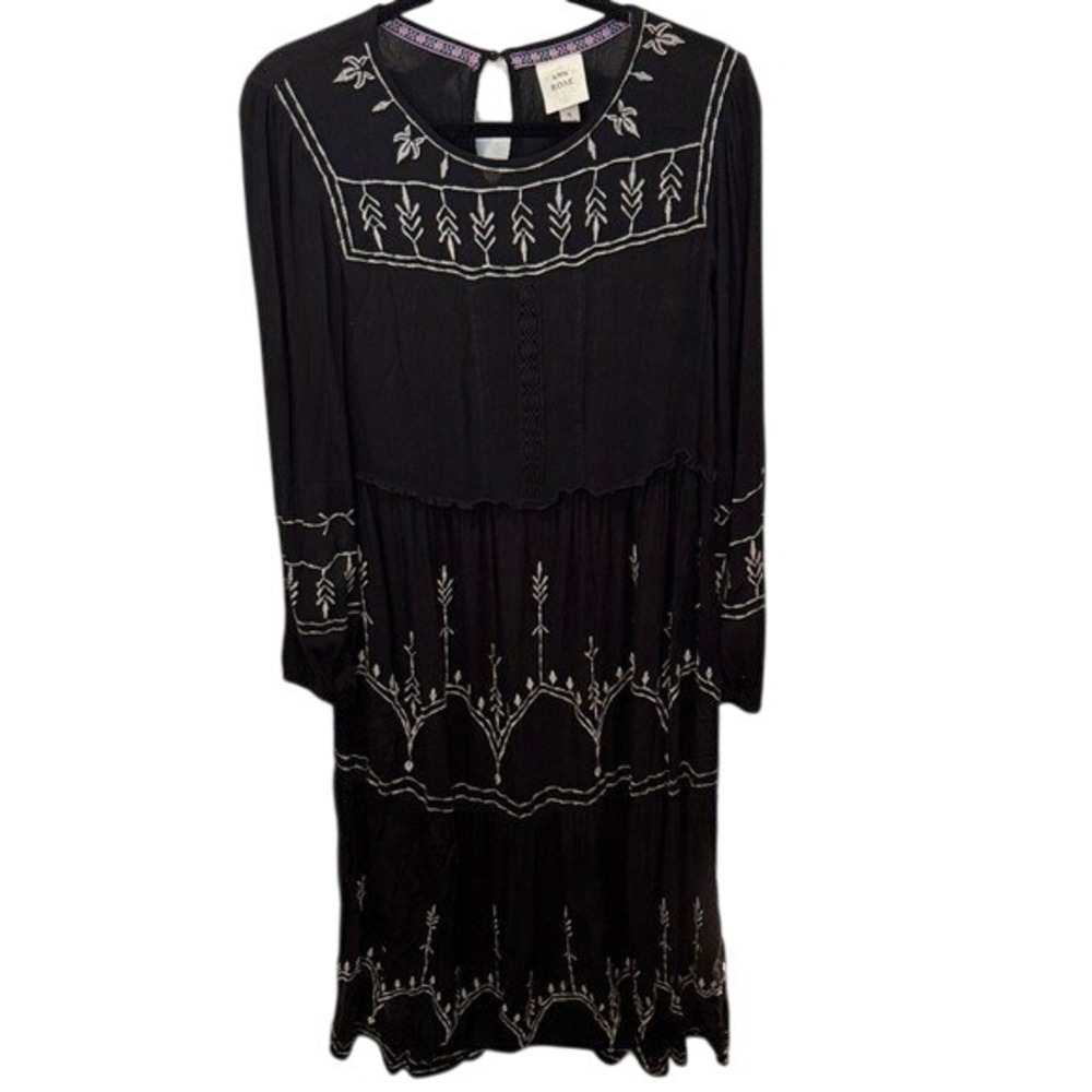 Knox Rose Black Long Sleeve Embroidered Maxi Dress
